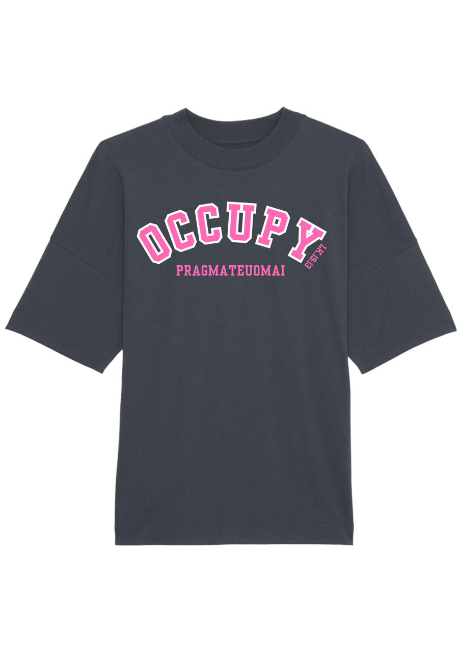 Occupy Premium  Boxy Embroidered  T-Shirt (Pink)