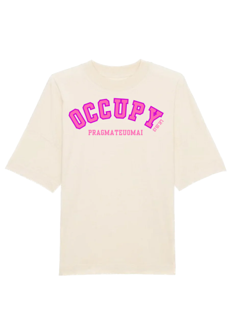 Occupy Premium  Boxy Embroidered  T-Shirt (Pink)